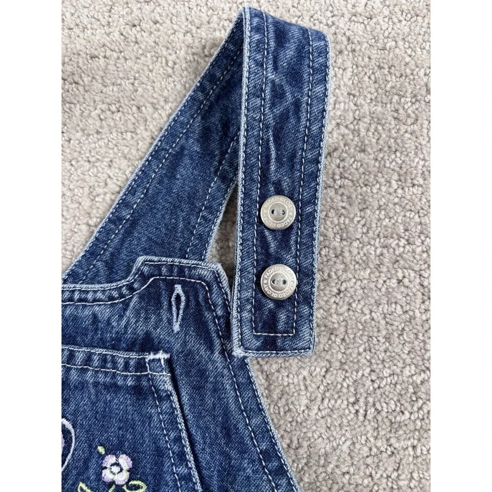VTG Faded Glory Y2K 90s Toddler Girl Overall Dress Denim Flower Embroidery 4T